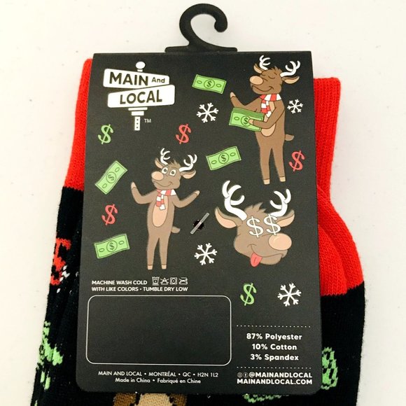 MAKE IT REIN Reindeer Throwing Money Men's Crew Socks OSFM - Picture 4 of 4